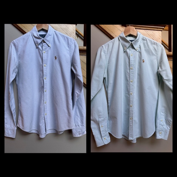 Lot 2 of Ralph Lauren Kids Blue Green Striped Slim Fit Button Down Shirt Size 6 - Picture 1 of 10
